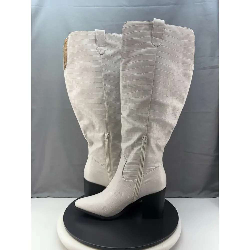 Journee Collection Therese Womens 8.5 Extra Wide Calf Stacked‎ Bone White Boots